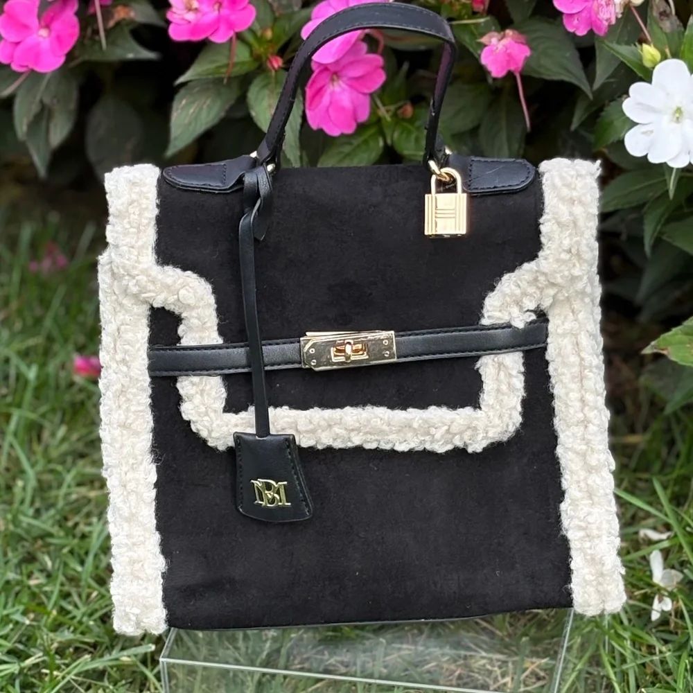 Badgeley Mitschka Fur Boarder Black Satchel Bag New